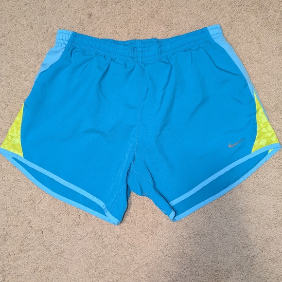 Nike Girl's Athletic Shorts in Blue with Yellow Accents - Picture 1 of 4